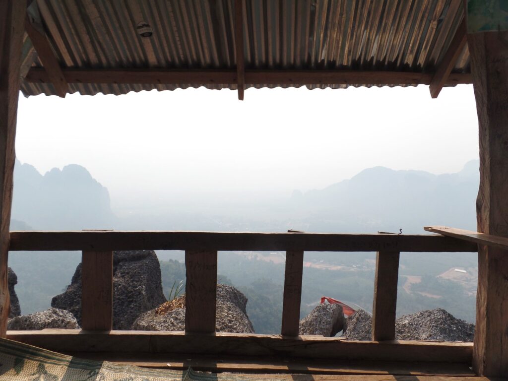 Pha Negeun mountain top view with a hazy background during the burning season