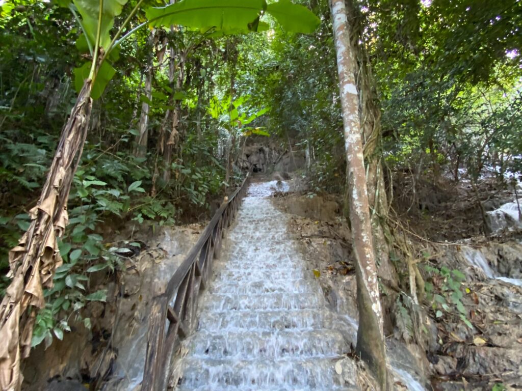 staircase waterfall up to the top of kuangsi waterfall