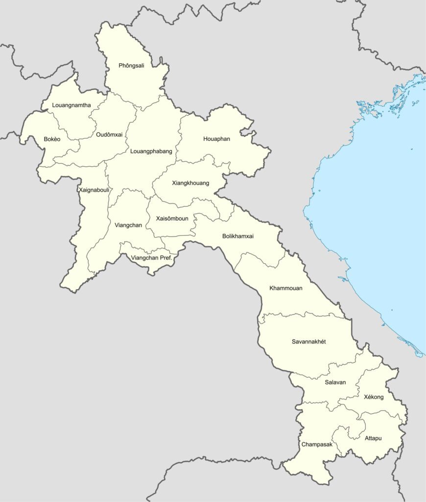 A map of Laos showing all the provinces